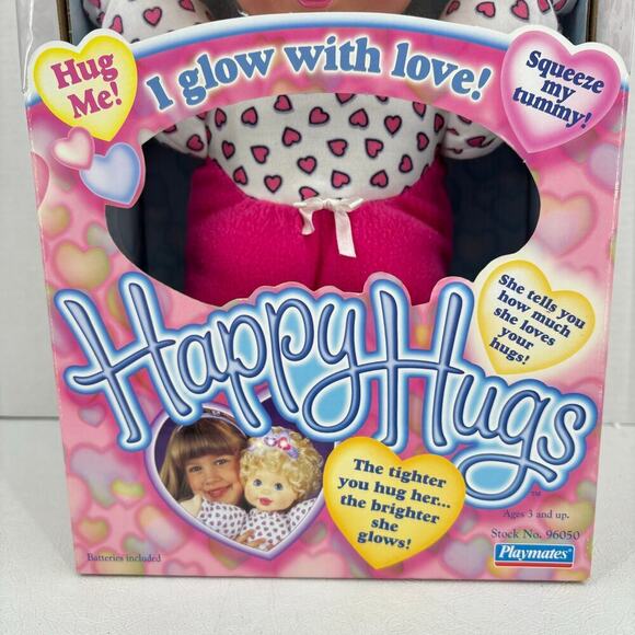 Vintage 1998 Playmates Happy Hugs Doll Hug Me I Glow Giggles Talks 14 Inch NOS - Picture 3 of 11